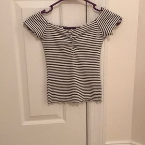 Black and white striped Of the shoulder top